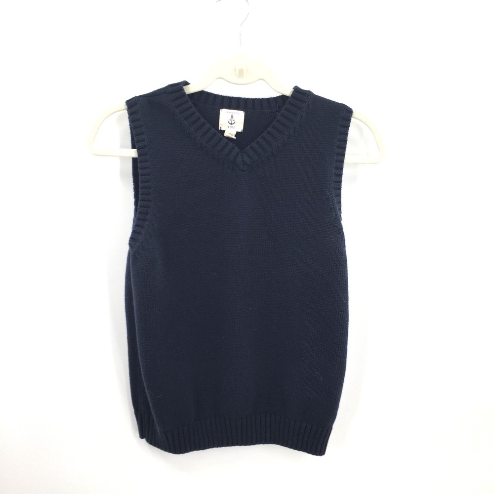 Lands End Kids uniform Navy blue knit Sweater Vest preppy classic L